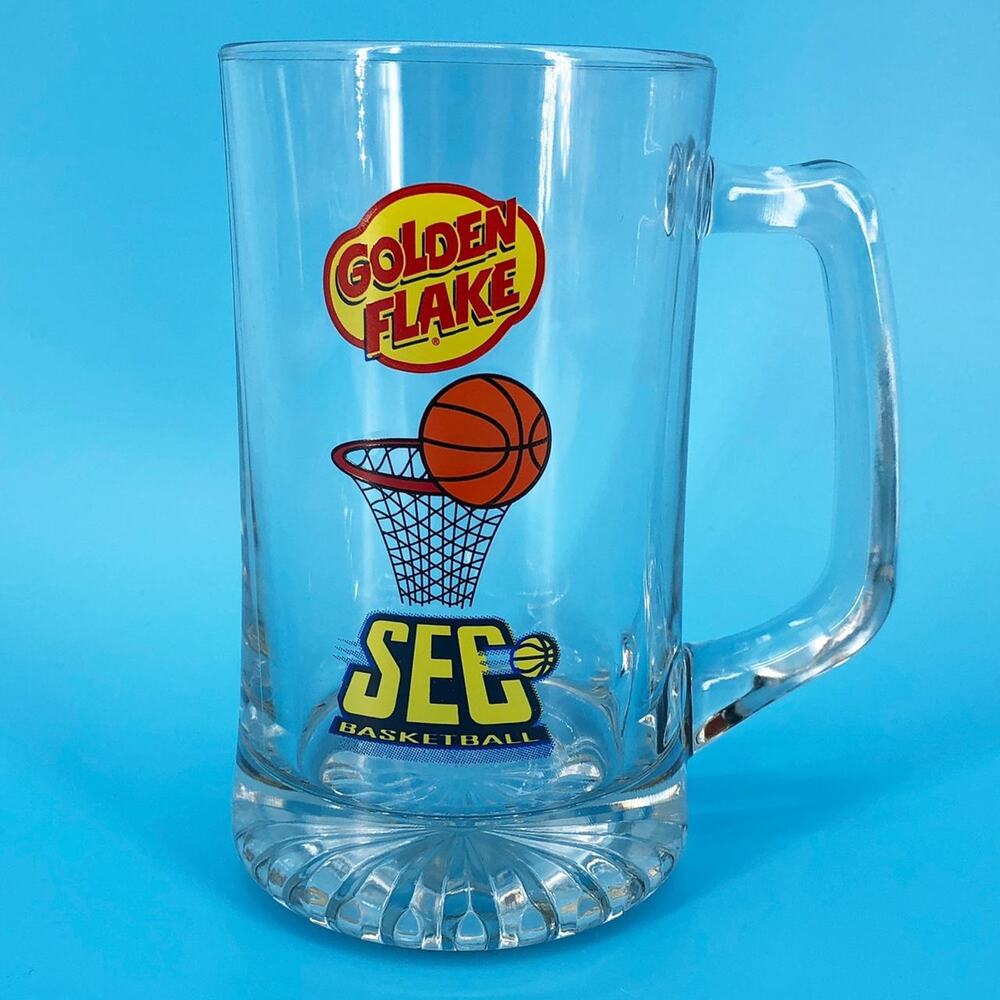 glass beer mug SEC Basketball Tournament 2000s vintage Golden Flake